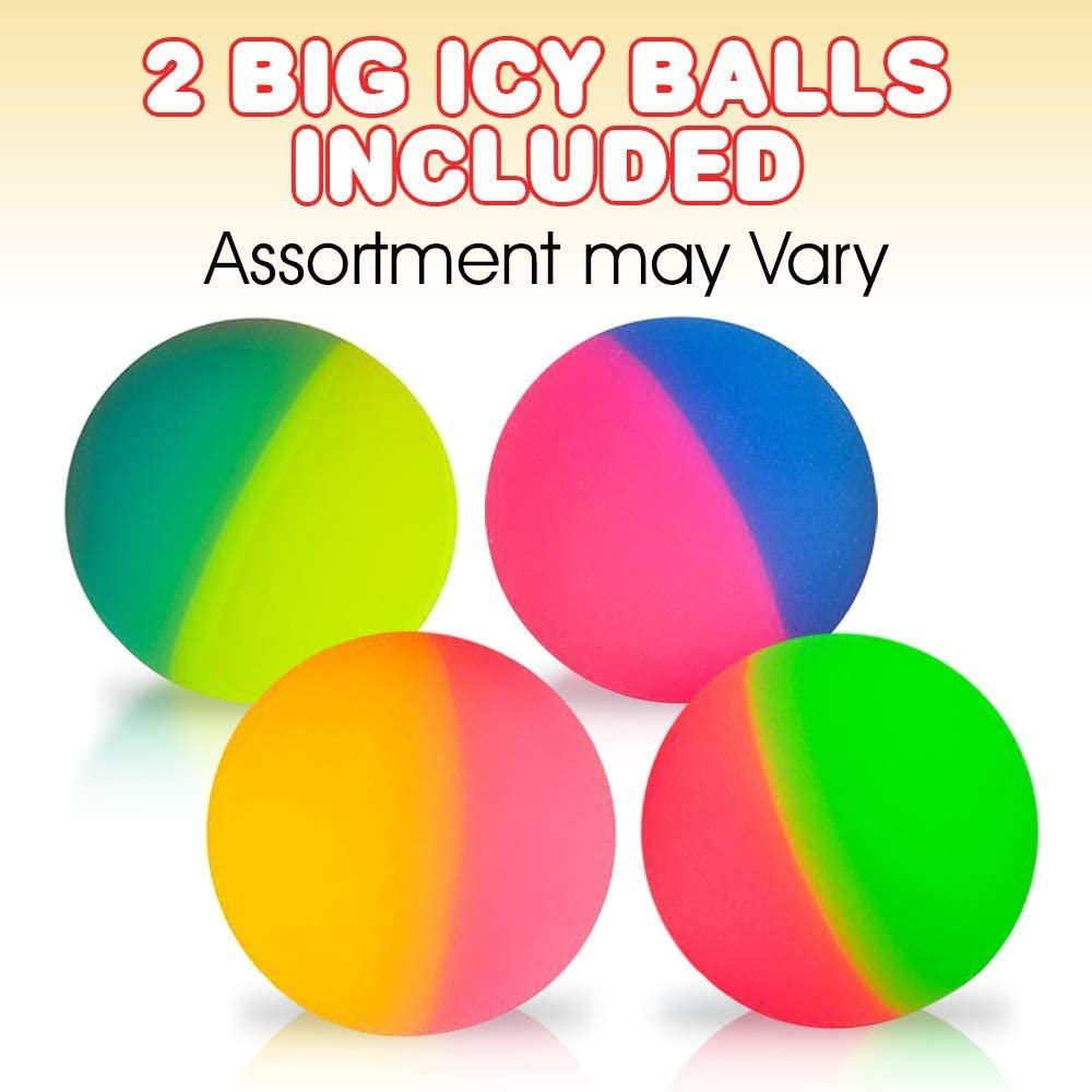 ArtCreativity 3 Inch ICY Bouncy Balls for Kids, Set of 2, Bouncing Balls with a Frosty Look and Extra-High Bounce, Frozen Birthday Party Favors, Goodie Bag Fillers, Fun Assorted Colors