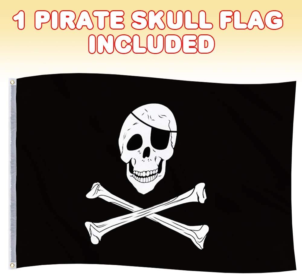 ArtCreativity Pirate Skull Flag, 1PC, Cool Pirate Party Decorations, Polyester Pirate Flag with Jolly Roger Symbol, Easy Hanging Loops, Pirate Décor for Themed Parties, Unique Gift Idea, 3ft x 5ft