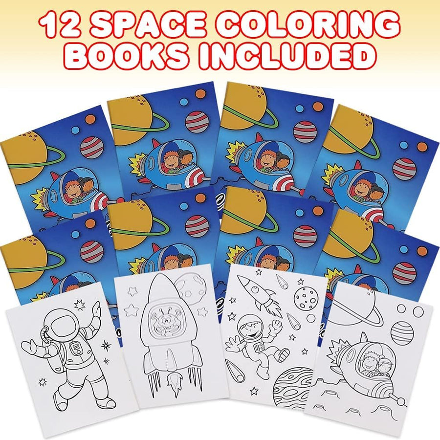 Space Coloring Books for Kids, Set of 12, 5 x 7" Small Color Booklets, Fun Treat Prizes, Favor Bag Fillers, Birthday Party Supplies, Art Gifts for Boys and Girls