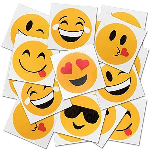 ArtCreativity Emoji Temporary Tattoos for Kids - Bulk Pack of 144 - 6 Assorted Designs - Non-Toxic 2 Inch Smile Face Tats, Birthday Party Favors, Goodie Bag Fillers, Non-Candy Halloween Treats