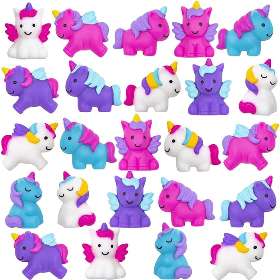 Squishy Unicorn Toys, Set of 24, Squeezy Unicorn Toys with Jelly-Like Texture, Gummy Fidget Toys for Girls and Boys, Princess Party Supplies, Calming Sensory Toys for Kids