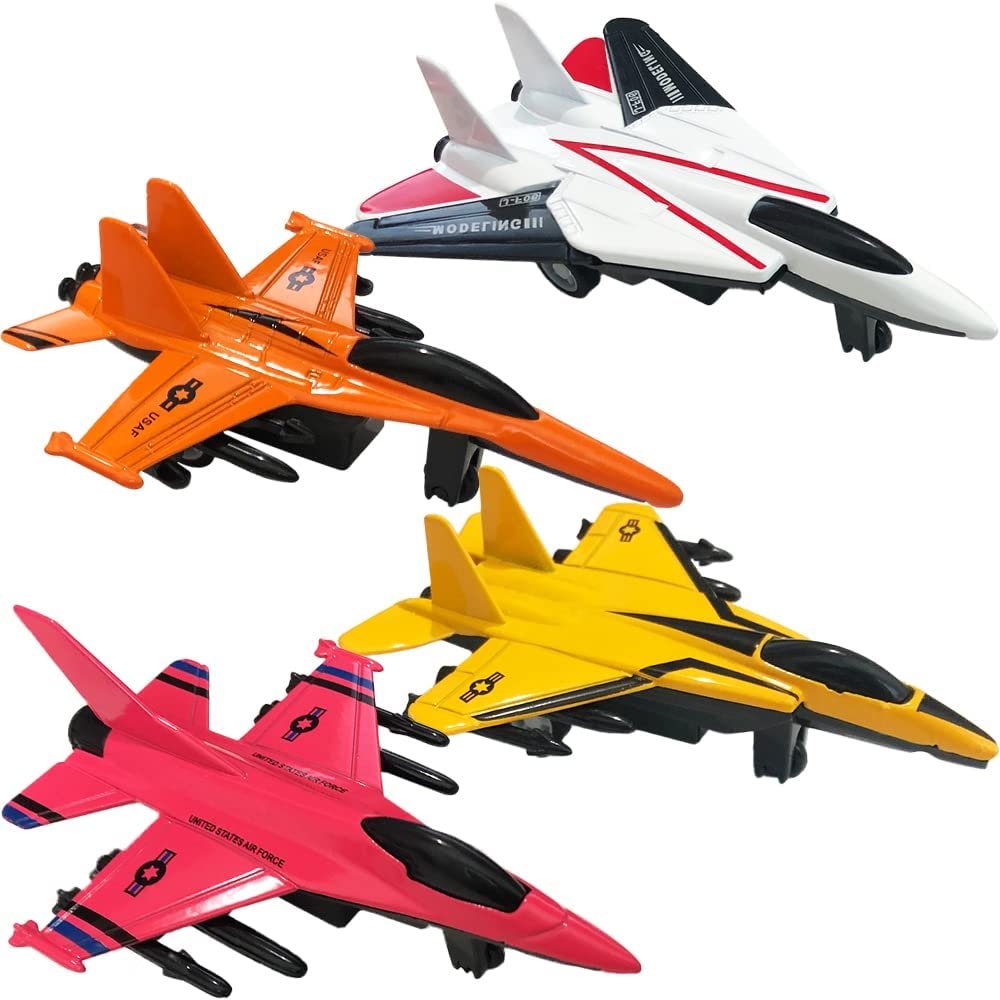 ArtCreativity Diecast Fighter Jet Toys, Set of 4, Military Airplane Toys for Kids with Pullback Action, Colorful Air Force Toys, Great Birthday Gift, Army Party Favors, and Room Decorations