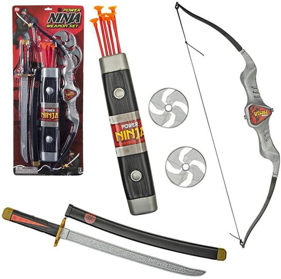 Ninja Toys Weapon Kit for Kids, 10 Piece Set, Includes Sword, Bow, Arrows, Quiver, and Throwing Stars, Ninja Costume Accessories for Boys and Girls, Great Gift Idea