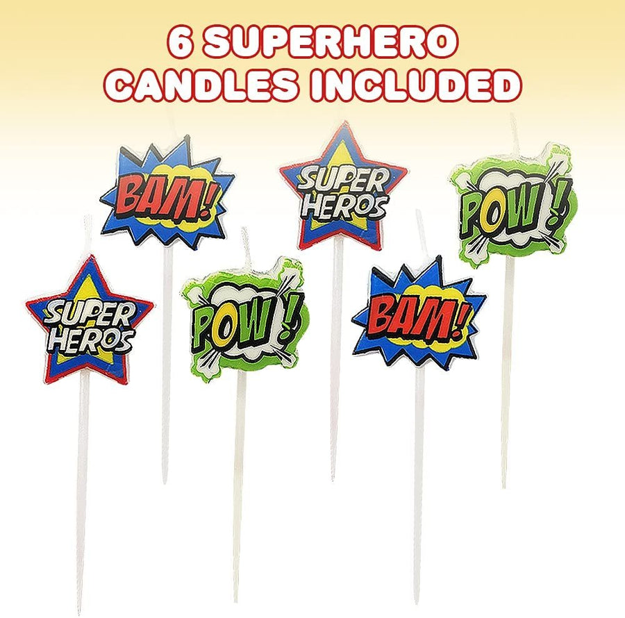 Superhero Pick Candles, Set of 6, Super Hero Themed Birthday Cake Candles, Birthday Party Supplies and Decorations, Cake Topper, Cupcake Topper