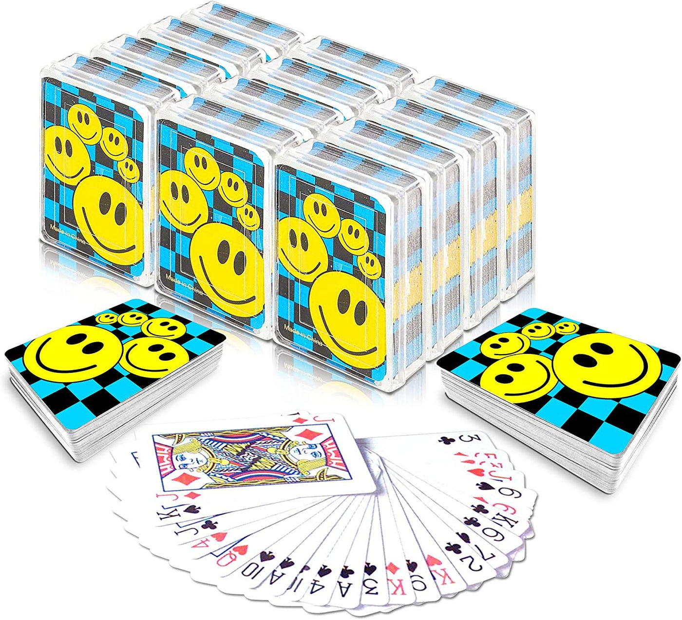 Gamie Mini Smile Playing Cards Deck - Pack of 12 - 2.5"es Tall - Blue Checkerboard Background - Poker-Casino Cards - Carnival Prize, Party Favor and Gift Idea for Kids Ages 3+