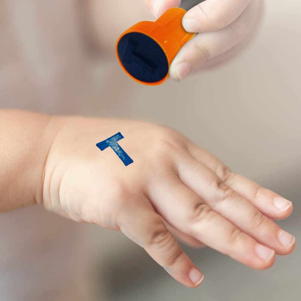 Alphabet Stampers for Kids, Set of 26, Self-Inking Stamps with Blue Ink, Alphabet Learning Toys with Brightly Colored Cases, Arts and Crafts Supplies for Boys and Girls, Great Gift Idea