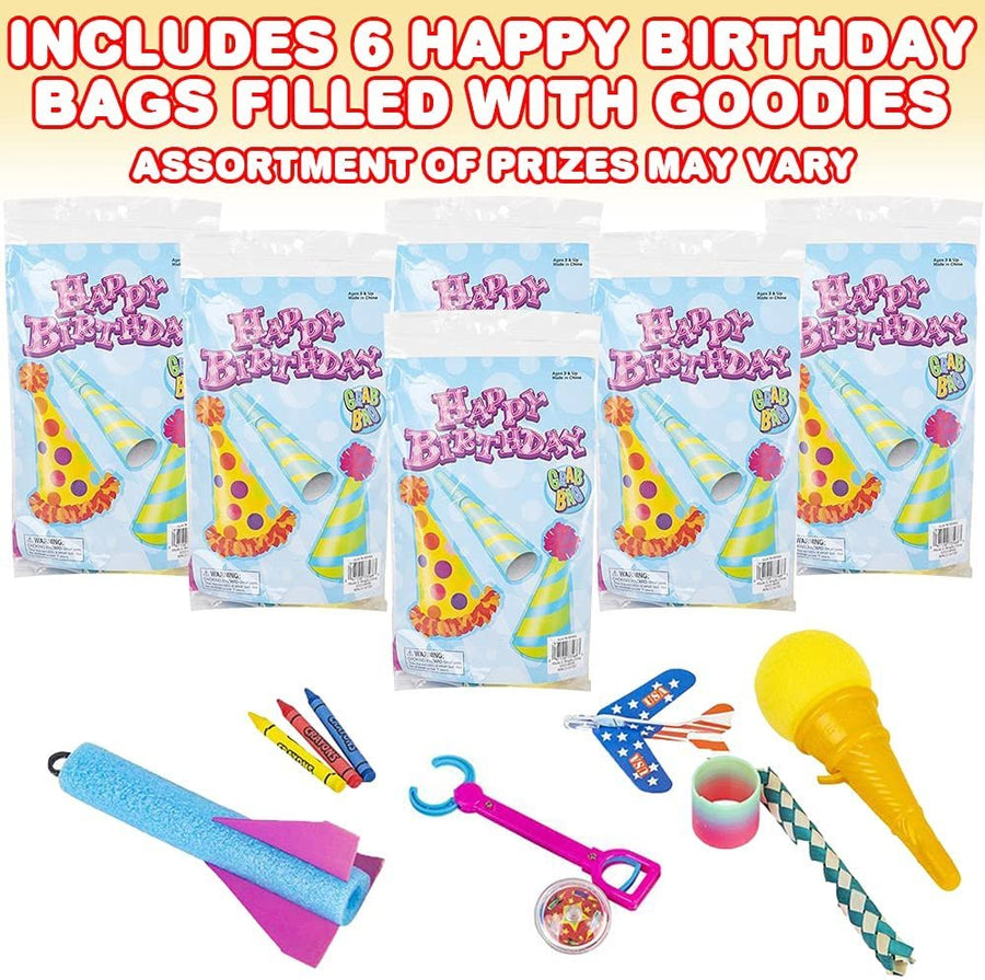 Happy Birthday Goody Bags with Toys, Set of 6, Filled Goodie Bags for Kids with Favors, Poster, and Drawing for Coloring, Kids’ Party Favor Sets for Boys and Girls