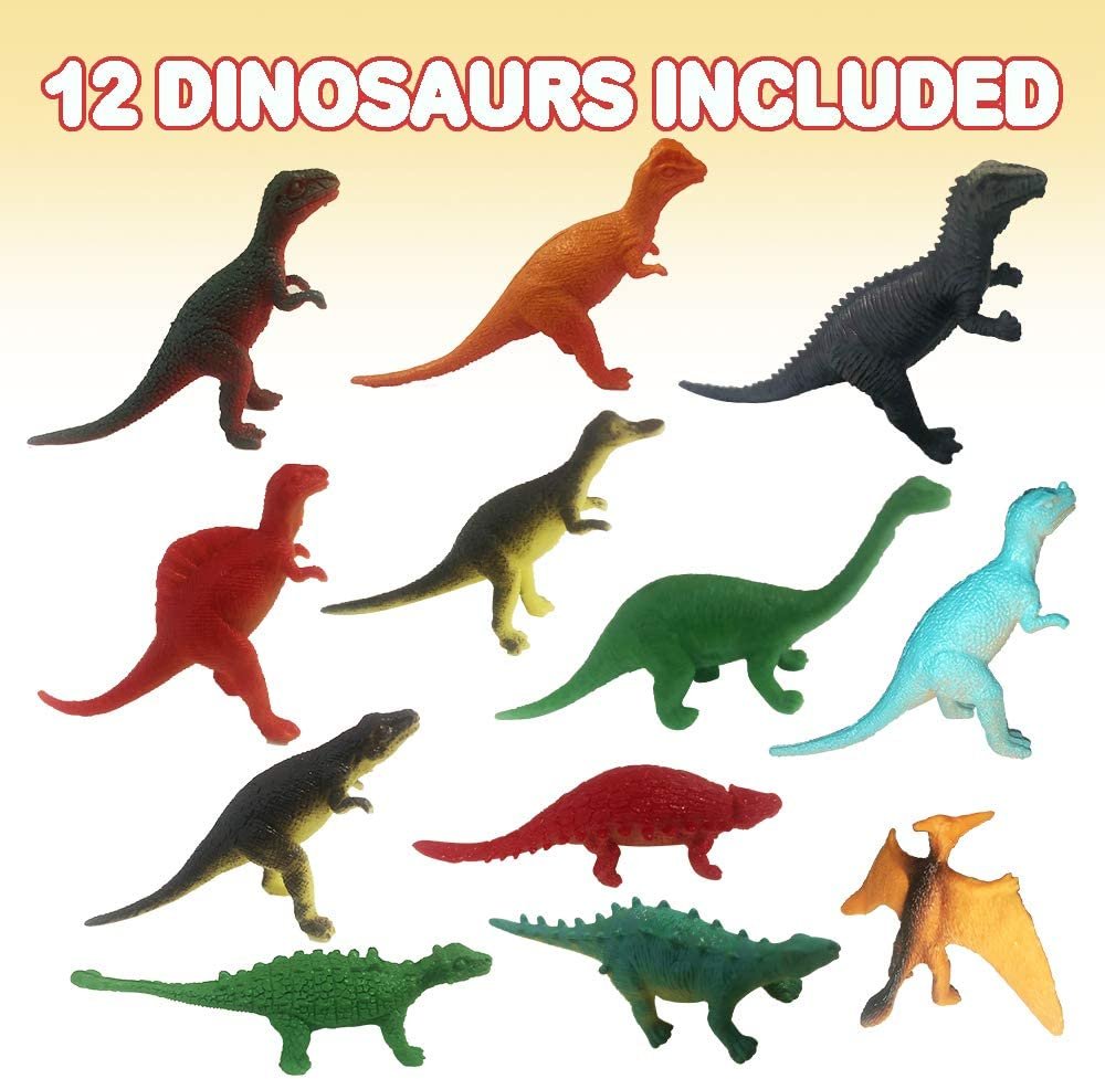 Mini Dinosaur Toys - Pack of 12 - Colorful Assorted Designs, Dinosaur Figurines Party Favors, Piñata Fillers, Cake and Cupcake Toppers, Stocking Stuffers, for Boys and Girls