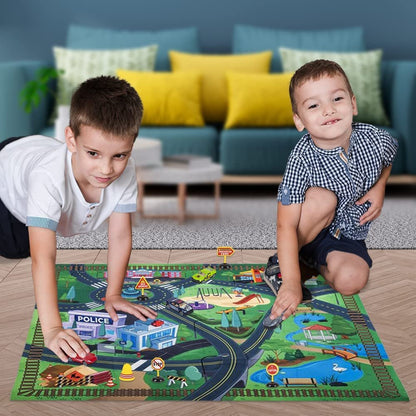 ArtCreativity Diecast Car Set with Play Mat, Includes 4 Diecast Metal Toy Cars, 1 Play Rug, and 5 Traffic Signs, Race Car Birthday Party Supplies and Playroom Decorations, Colorful Race Car Toys