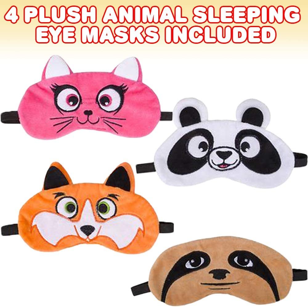 ArtCreativity Plush Animals Sleeping Masks for Kids, Set of 4, Super Cute Eye Masks for Girls and Boys, Zoo Party Favors, Slumber Party Supplies, Soft and Breathable Sleeping Masks for Children