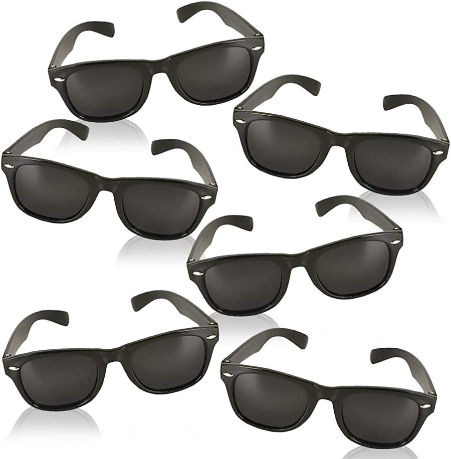 Black Super Sunglasses for Kids - Set of 6 Shades - Cool Birthday and Pool Party Favors for Boys and Girls, Photo Booth Props for Weddings, Parties