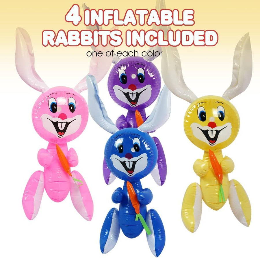 Rabbit with Carrot Inflates, Set of 4, 21.5" Easter Bunny Inflates, Indoor and Outdoor Party Decorations, Egg Hunt Supplies, Bunny Themed Birthday Party Favors, 4 Assorted Colors