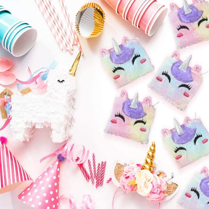 ArtCreativity Plush Unicorn Coin Purses, Set of 3, Soft Fluffy Coin Bags with Zippers, Cute Unicorn Gifts for Girls, Rainbow Goodie Bag Fillers Unicorn Birthday Party Favors for Kids