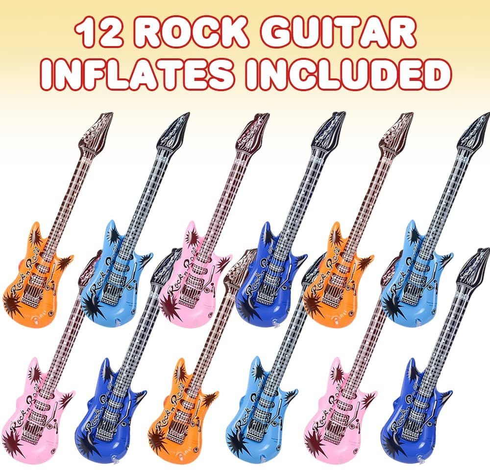 ArtCreativity Rock Guitar Inflates, Set of 12, Inflatable Guitar Toys for Kids, Decorations for Music Themed Parties, 23 Inch Long Guitar Balloons, Fun Pretend Play Accessories, Assorted Colors
