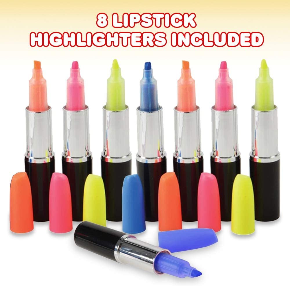 ArtCreativity Lipstick Shaped Highlighters for Kids, Set of 8, Assorted Colors, Cute Back to School Supplies, Stationery Party favors for Boys and Girls, Fun Office Gifts, Teacher Rewards