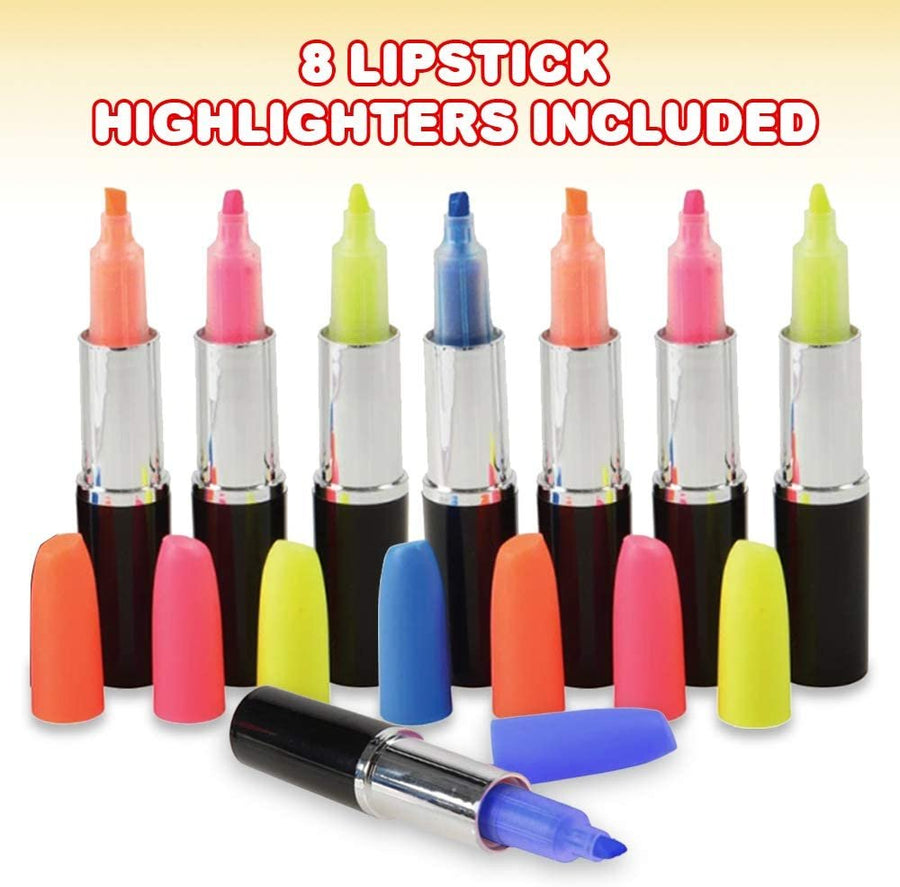 Lipstick Shaped Highlighters for Kids, Set of 8, Assorted Colors, Cute Back to School Supplies, Stationery Party favors for Boys and Girls, Fun Office Gifts, Teacher Rewards