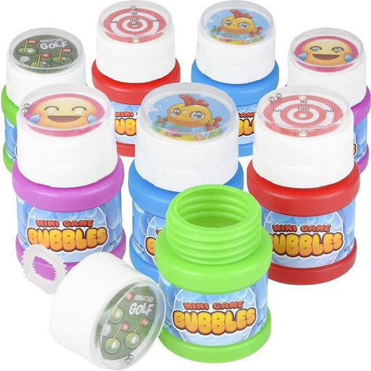 ArtCreativity Mini Game Bubble Bottles , Set of 8, Kids Bubble Toys with Mini Game on Cap and Wand Inside, Bubble Maker Bottles for Indoor and Outdoor Play, Goodie Bag Fillers and Stocking Stuffers