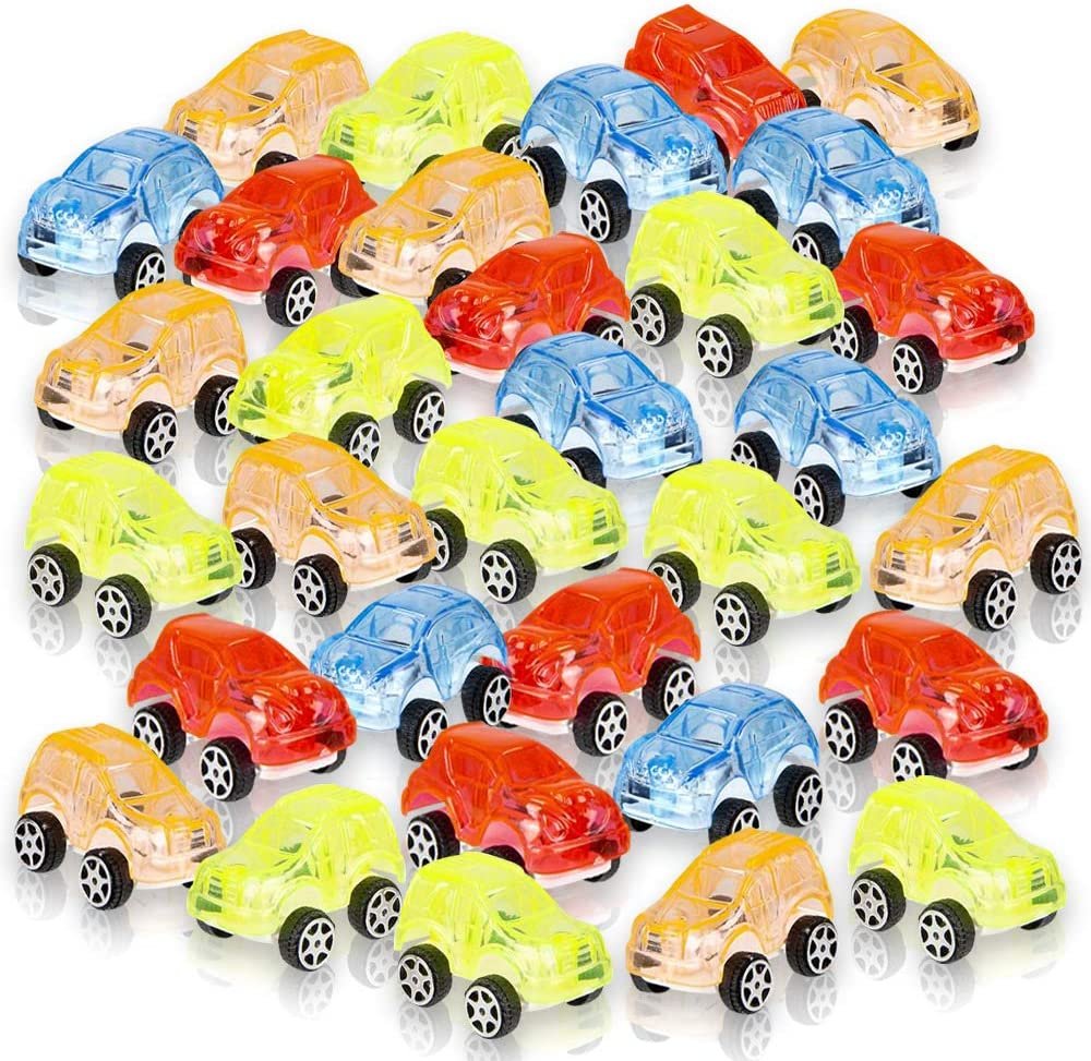 Mini Transparent Action Cars for Kids, Set of 24, Miniature Racers in Assorted Colors, Birthday Party Favors, Goodie Bag Fillers, Small Carnival and Contest Prize for Boys and Girls