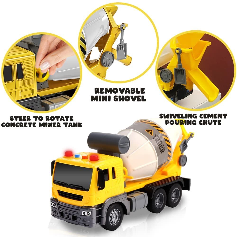 ArtCreativity Light Up Cement Truck, Cement Mixer Toy Truck with Lights, Sounds, and Rotating Barrel, Push and Go Kids Construction Toys, Construction Vehicle Toys for Boys and Girls Ages 3 and Up