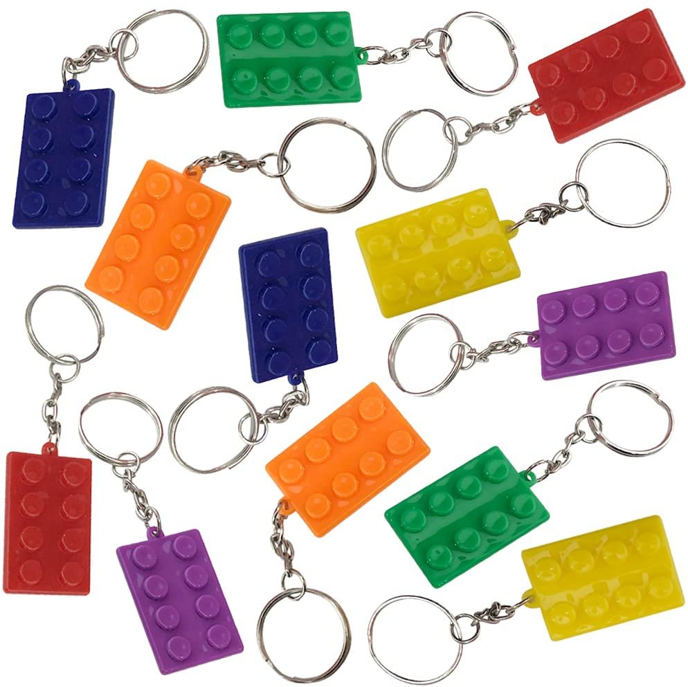 Building Block Keychains, Set of 12, Fun Key Chains for Backpack, Purse, Luggage, or Pocket Book, Birthday Party Favors, Carnival Party Favors for Kids, Great Giveaways
