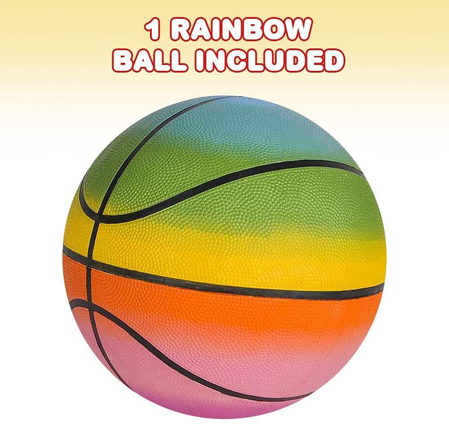 Rainbow Regulation Basketball for Kids, Bouncy Rubber Kick Ball for Backyard, Park, & Beach Outdoor Fun, Beautiful Rainbow Colors, Durable Outside Toys for Boys & Girls - Sold Deflated