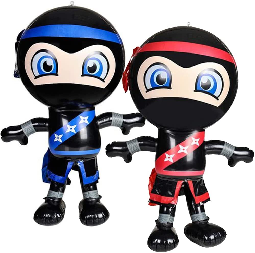 Ninja Party Inflates - Set of 2 - 20"es Tall Inflatable Ninja Balloons in Red and Blue - Ninja Birthday Party Decorations for Boys and Girls - Easy to Inflate Ninja Toys