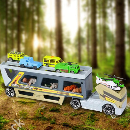 ArtCreativity Car Transporter with Animals, Safari Playset for Kids with 1 Transporting Truck, 6 Toy Vehicles and 6 Animal Figurines, Pretend Play Toys for Children, Great Birthday Gift