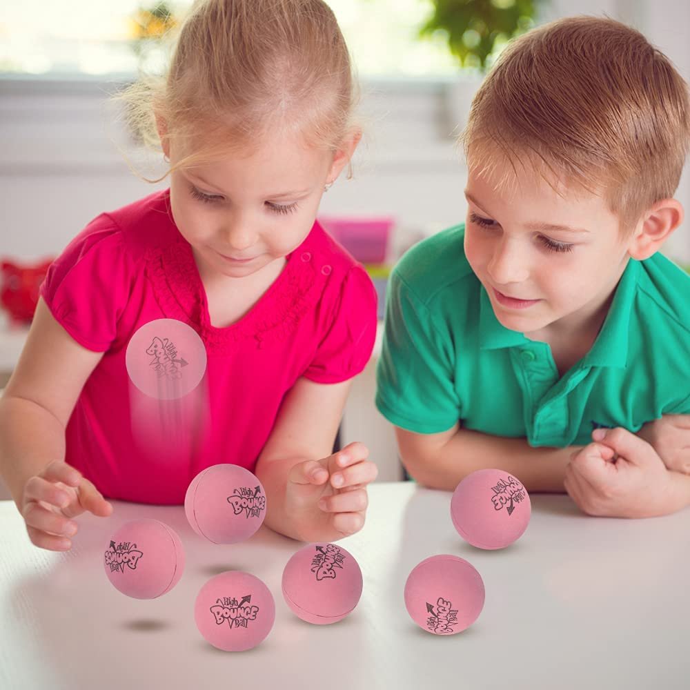 Pink Rubber High Bounce Balls for Kids, Set of 12, Bouncing Balls with Extra High Bounce, Birthday Party Favors, Goodie Bag Fillers for Boys and Girls