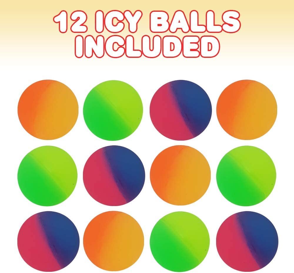 1.5" ICY Bouncy Balls for Kids, Set of 12, Bouncing Balls with a Frosty Look and Extra-High Bounce, Frozen Birthday Party Favors, Goodie Bag and Piñata Fillers,