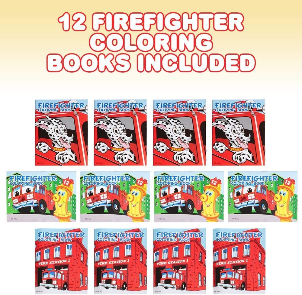 Firefighter Coloring Books - Pack of 12-8 Paged Assorted Mini Color Booklets, Fun Fireman Goodie Bag Fillers, Birthday Party Favors and Activities for Boys and Girls