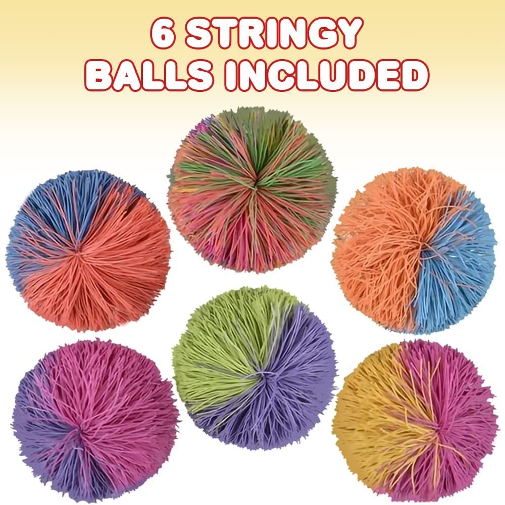 Stringy Balls for Kids, Set of 6, Multi-Colored Balls for Fidgeting, Stress Relief Toys for Boys and Girls, Desk Toys for Adults, Cool Birthday Party Favors and Goody Bag Fillers