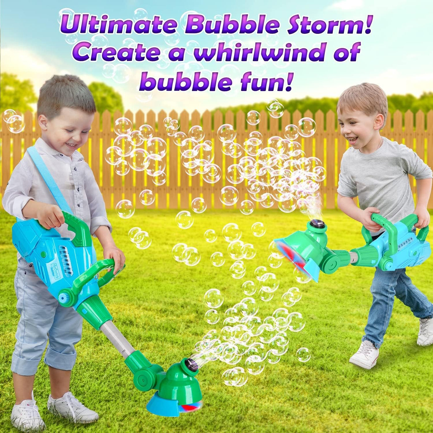 Bubble String Trimmer, Kids Bubble Blower Machine with Bubble Solution Included, Grass Trimmer Toy with Lights & Sounds, Fun Summer Outdoor Toys for Toddlers, Blue&Green