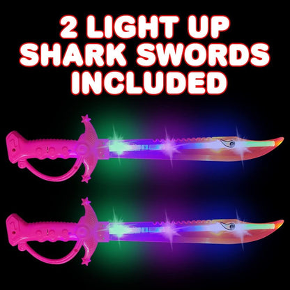 ArtCreativity Light Up Pink Shark Swords for Kids, Set of 2, 15 Inch Toy Sword with Flashing LED Lights, Halloween Dress-Up Costume Accessories, Great Birthday Gift for Boys and Girls