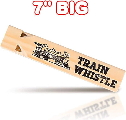 ArtCreativity Wooden Train Whistle Set - Pack of 12-7 Inch Toy Wood Whistles - Fun Train Birthday Party Supplies, Cool Favors, Conductor Prop, Contest or Carnival Prize, Gift Idea for Boys and Girls