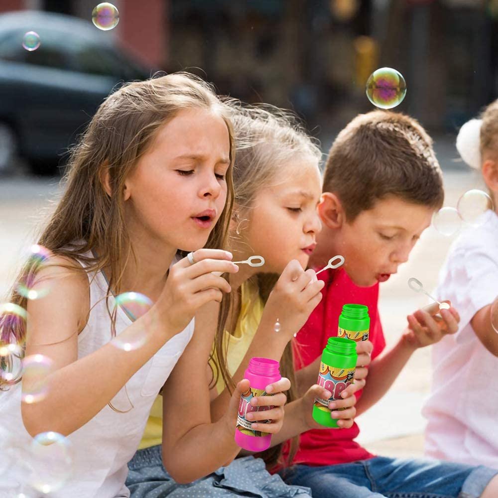 24 Pack Bubble Blower Bottles with Wands - 3.5" - Bubble Toy for Kids with 2oz of Solution - Outdoor Summer Fun - Birthday Party Favors, Supplies for Boys and Girls - Assorted Colors