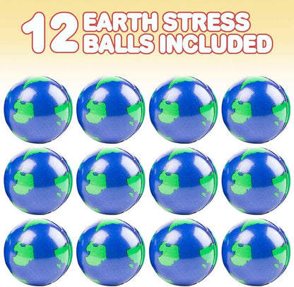 ArtCreativity 2 Inch Earth Globe Stress Balls for Kids and Adults - Bulk Pack of 12 - Soft Squeeze Toys for Anxiety Relief, Fun Birthday Party Favors, Treasure Box Prizes for Classroom