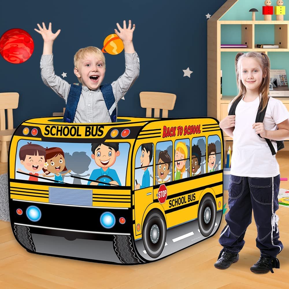 bus tent Pop Up Yellow School Bus Tent with Carry Bag, 43.5" x 28" x 26.5" · Art Creativity
