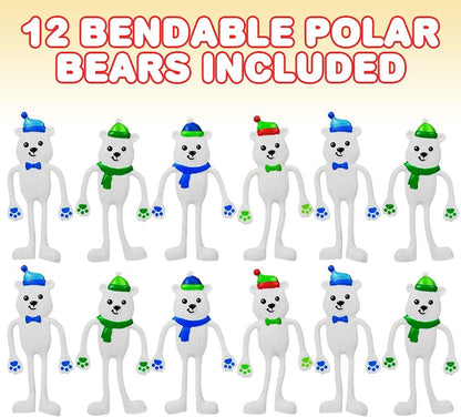 ArtCreativity Polar Bear Bendable Toys, Set of 12 Flexible Holiday Characters, Stress Relief Fidget Toys for Kids, Christmas Party Favors, Goodie Bag Fillers, Holiday Stocking Stuffers