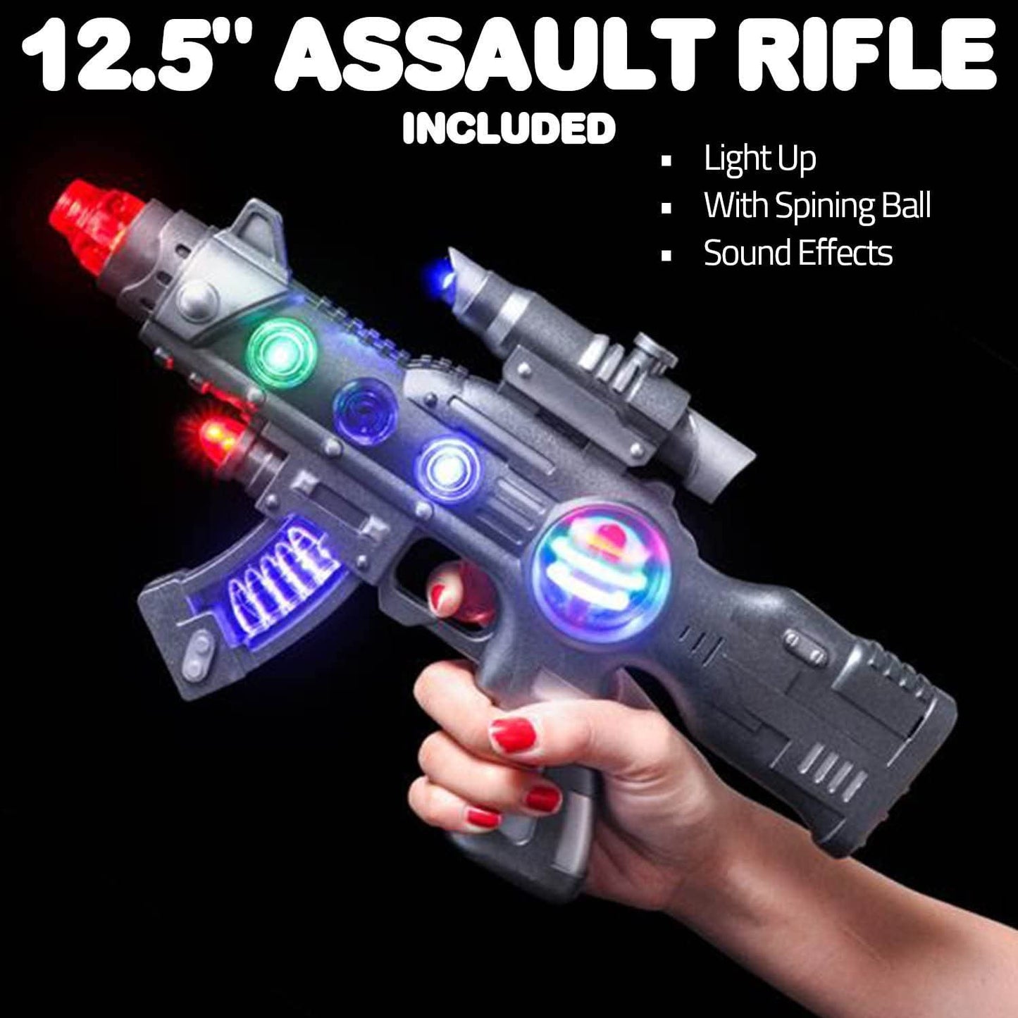 LED Light Up Toy Gun Set by Art Creativity - Includes 12.5 Inch Assault Rifle, 9 Inch Hand Pistol and Batteries - Super Ray Gun Blasters with Colorful Flashing LEDs and Sound - Cool Play Toy for Kids