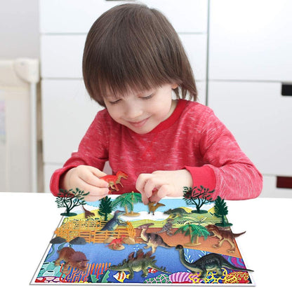 ArtCreativity 50 Piece Dinosaur Play Set, Dino Playset with Various Dinosaurs, Trees, Rocks, Fence, and Play Mat, Dinosaur Toys Box Set for Boys and Girls, Best Dinosaur Birthday Gift for Kids