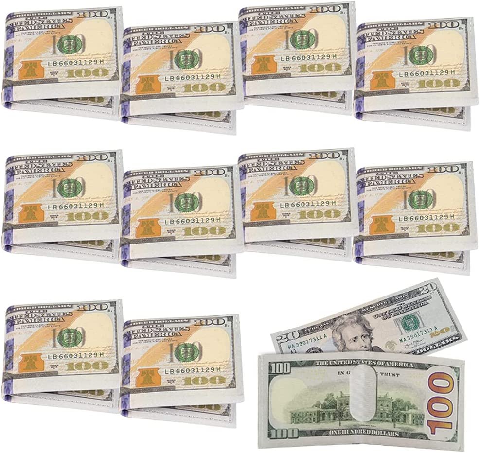 $100 Wallets for Kids, Set of 12, US 100 Dollar Bill Money Wallets for Boys and Girls, Vegas and Casino Party Favors for Adults, Fun Goodie Bag Fillers, and Teacher Rewards