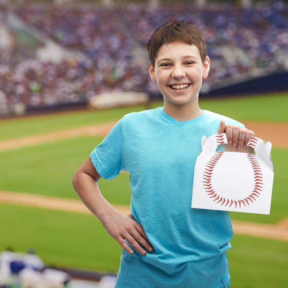 Baseball Treat Boxes for Candy, Cookies and Sports Themed Party Favors - Pack of 12 Cookie Boxes, Cute Team Favor Cardboard Boxes with Handles for Birthday Party Favors, Holiday Goodies