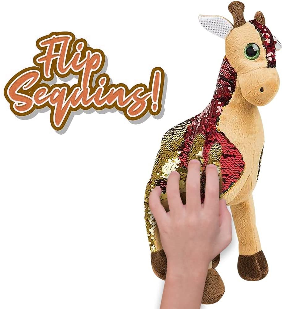 ArtCreativity Flip Sequin Giraffe Plush Toy, 1 PC, Soft Stuffed Giraffe with Color Changing Sequins, Cute Home and Nursery Animal Decorations, Calming Fidget Toy for Girls and Boys, 15 Inches