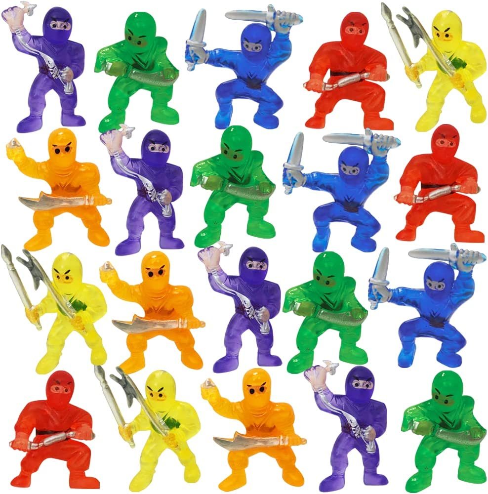 Mini Ninja Figurines, Pack of 48, Assorted Colors Plastic Action Figures Playset, Little Ninja Warriors in Assorted Poses, Cool Cupcake Topper, Goodie Bag Fillers & Party Favors for Kids