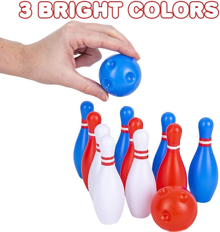 Gamie Bowling Set for Kids, 4 Mini Sets, Each Set Includes 10 Pins and 2 Balls, Durable Plastic Indoor and Outdoor Game, Fun Carnival and Birthday Party Activity for Boys and Girls