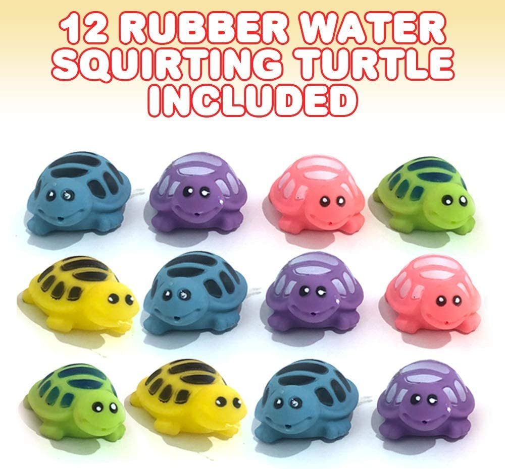 Rubber Water Squirting Turtles, Pack of 12, Bathtub and Pool Toys for Kids, Safe and Durable Water Squirters, Birthday Party Favors, Goodie Bag Fillers