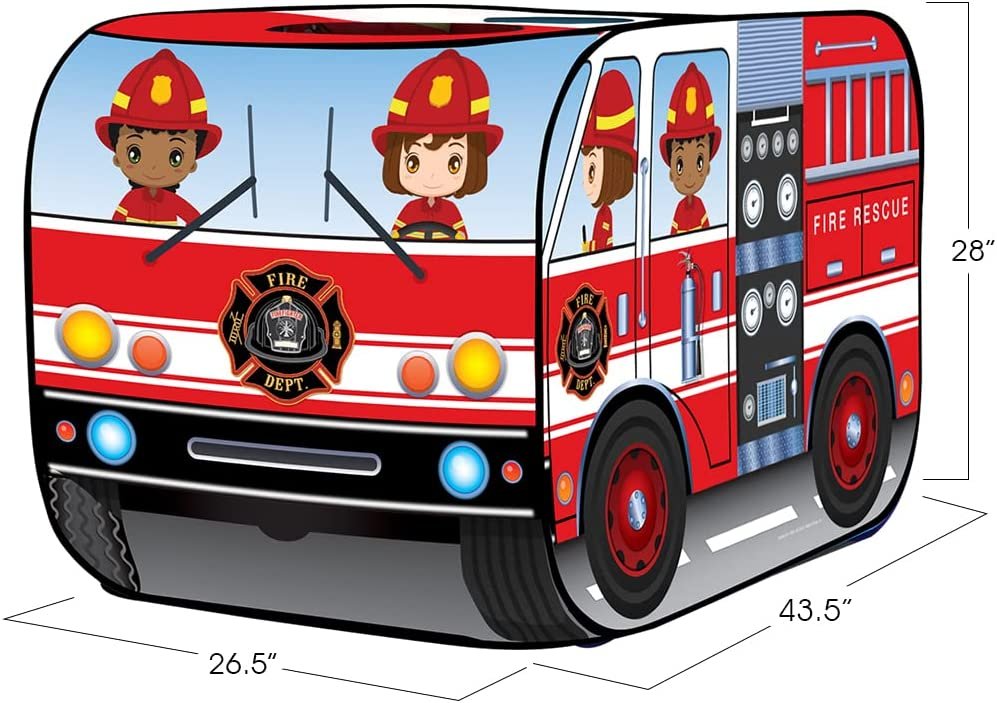 ArtCreativity Fire Truck Tent with Carry Bag, Pop Up Indoor Tent for Kids, Fire Engine Indoor Playhouse with 2 Openings, Flat-Folding Kids Play Tent for Compact Storage, 43.5 x 28 x 26.5 Inches