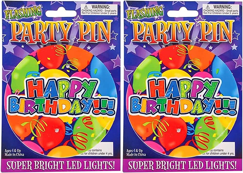 Light-Up Happy Birthday Button Pins, Set of 2, LED Birthday Shirt Pins with Red Flashing Lights, Birthday Party Essentials, Party Favors for Boys and Girls, Unique Goodie Bag Fillers