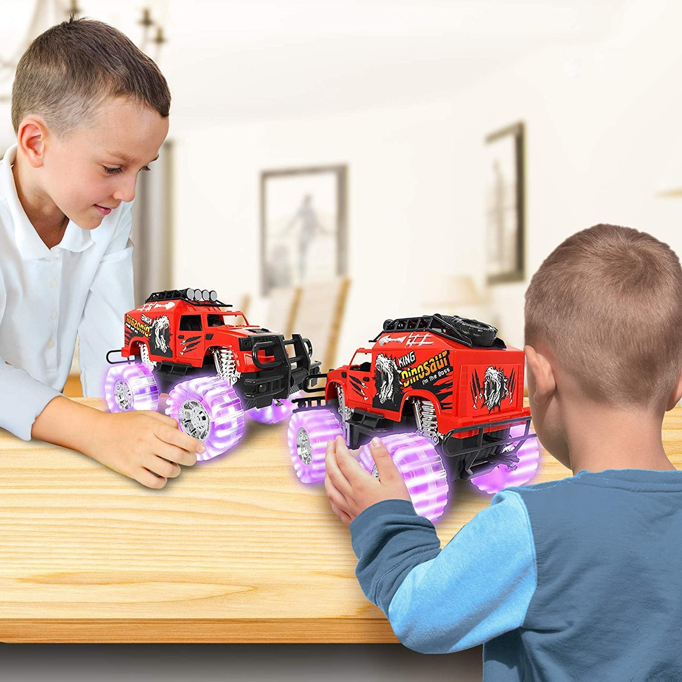 ArtCreativity Light Up Red Monster Trucks - 11 Inch Monster Truck with Beautiful Flashing LED Tires and Cool Music - Push n Go Toy Cars - Best Gift for Boys & Girls Ages 3+