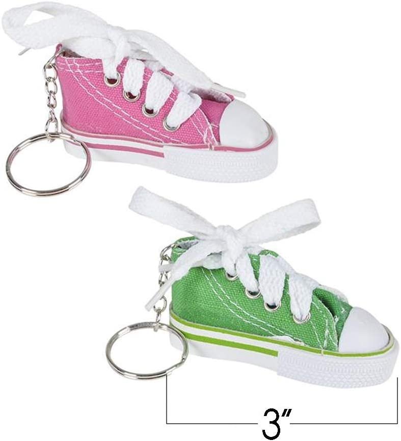 Mini Canvas Sneaker Keychains for Kids and Adults - Set of 12 - 3" Tennis Shoe Key Chains - Cool Birthday Party Favors, Goody Bag Fillers, Prize for Boys and Girls, Fundraising Item